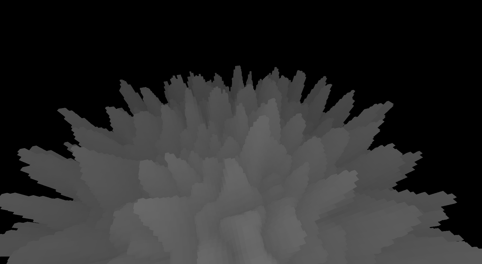 A bunch of spikes rendered from very small light-gray cubes
