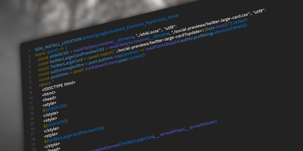 A screen of code which is shown at a slight angle.